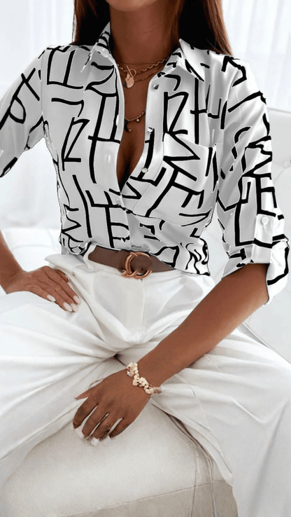 CLARA - Modern Printed Button Blouse