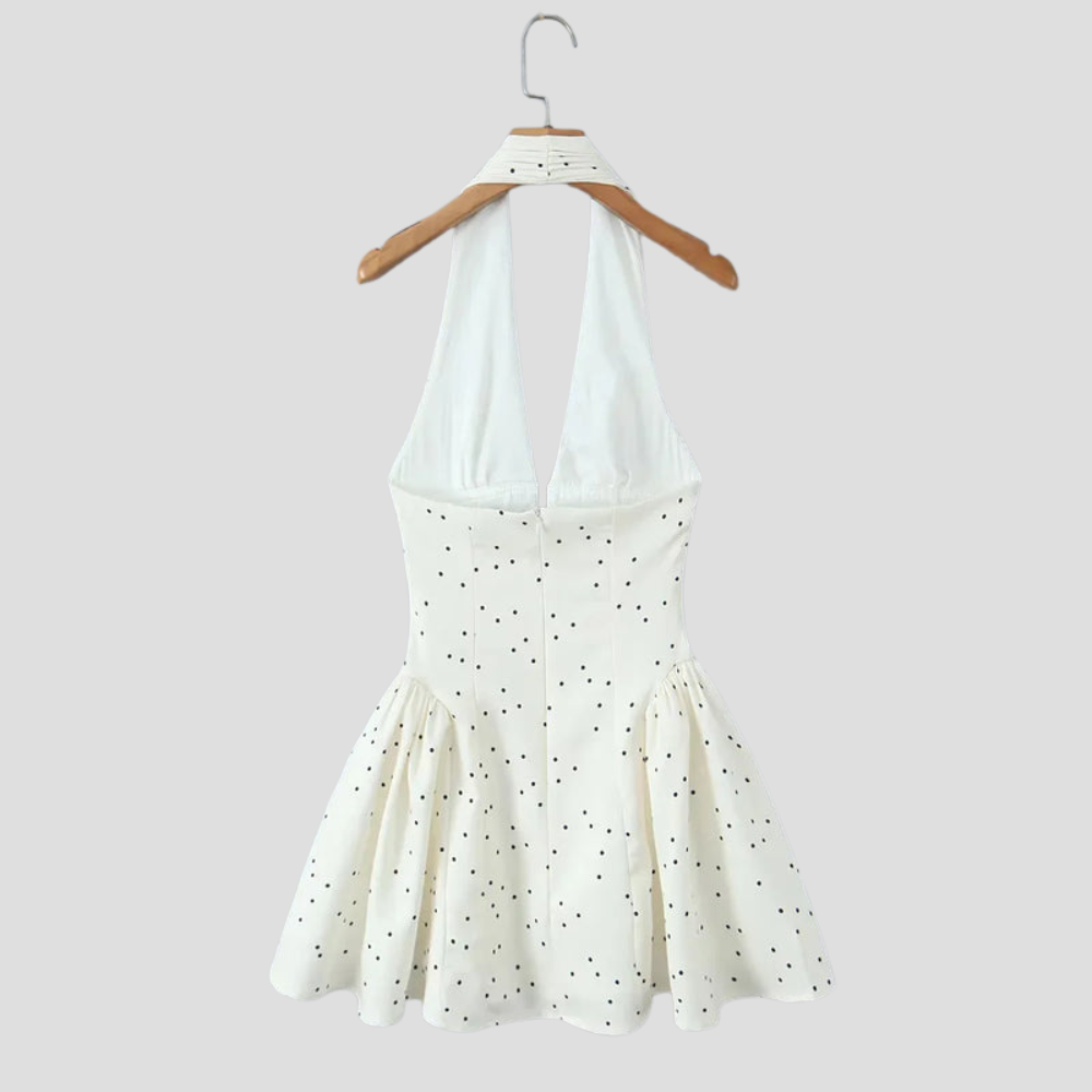 Women Polka Dot Halter Mini Dress Backless High Waist