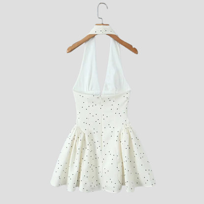 Women Polka Dot Halter Mini Dress Backless High Waist