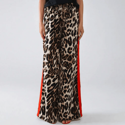 Leopard Print Side Stripe Wide Leg Pants