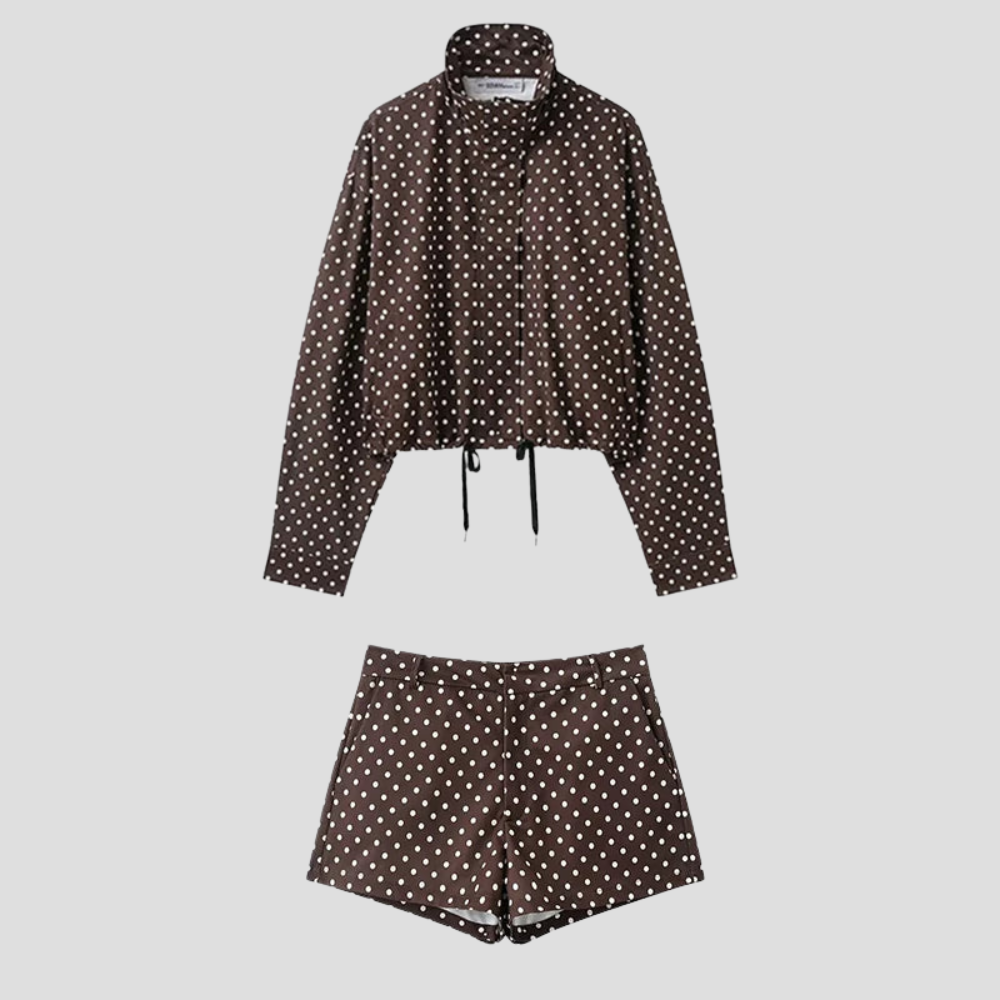Women Polka Dot Jacket Stand Collar Casual Coat