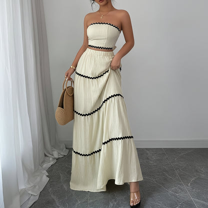 Wavy Lace Strapless Skirt Set