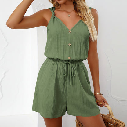 Sexy Sommer-Jumpsuit mit V-Ausschnitt und proportionaler Weite