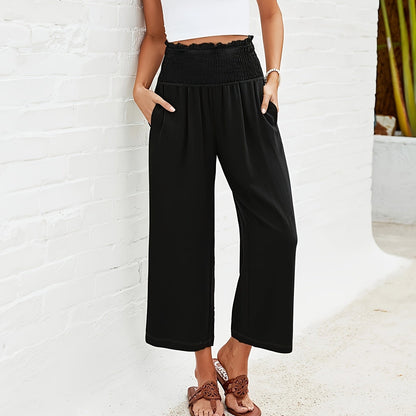High Waisted Pleated Cropped Summer Pants