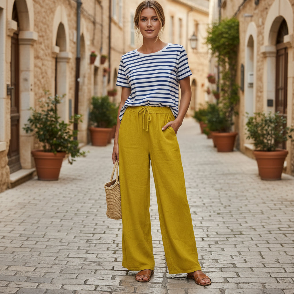 Leinenhose mit geradem Bein und weitem Schnitt