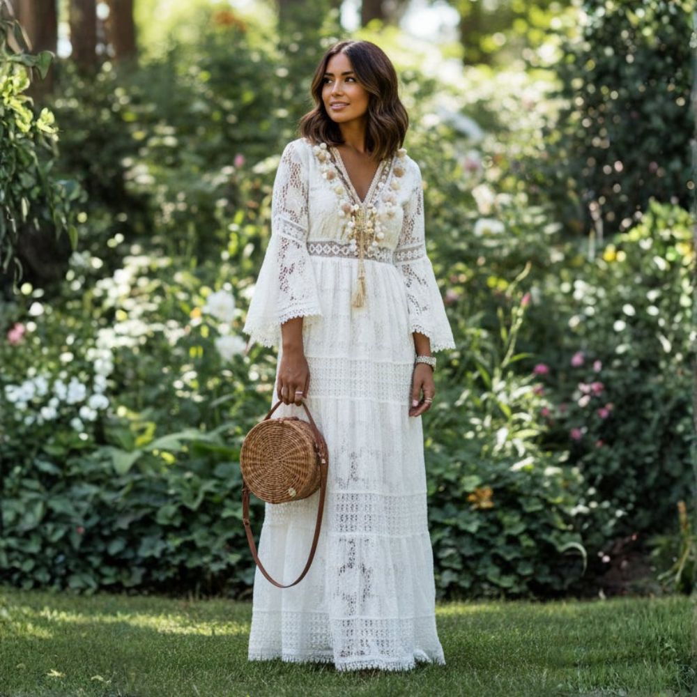 Women Boho V Neck Maxi Dress Flowy Summer Beach Casual Outfit