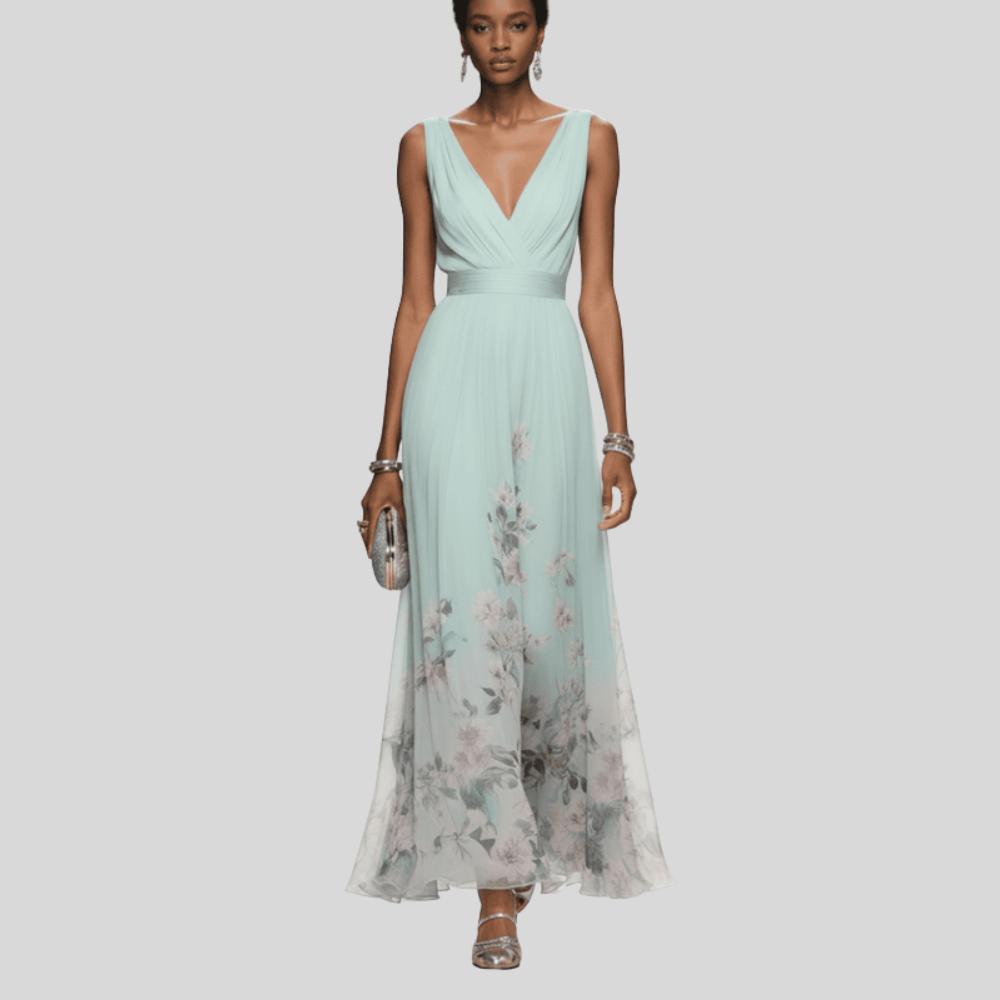Damen Maxikleid aus Chiffon mit Blumenmuster Elegantes Sommeroutfit für Hochzeitsgäste