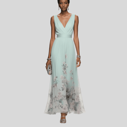 Damen Maxikleid aus Chiffon mit Blumenmuster Elegantes Sommeroutfit für Hochzeitsgäste