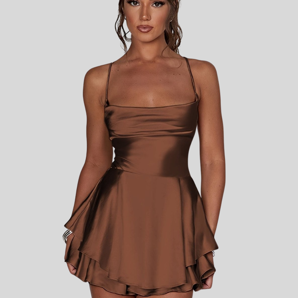 Women Backless Halter Neck Dress Ruched Waist Elegant Evening Outfit