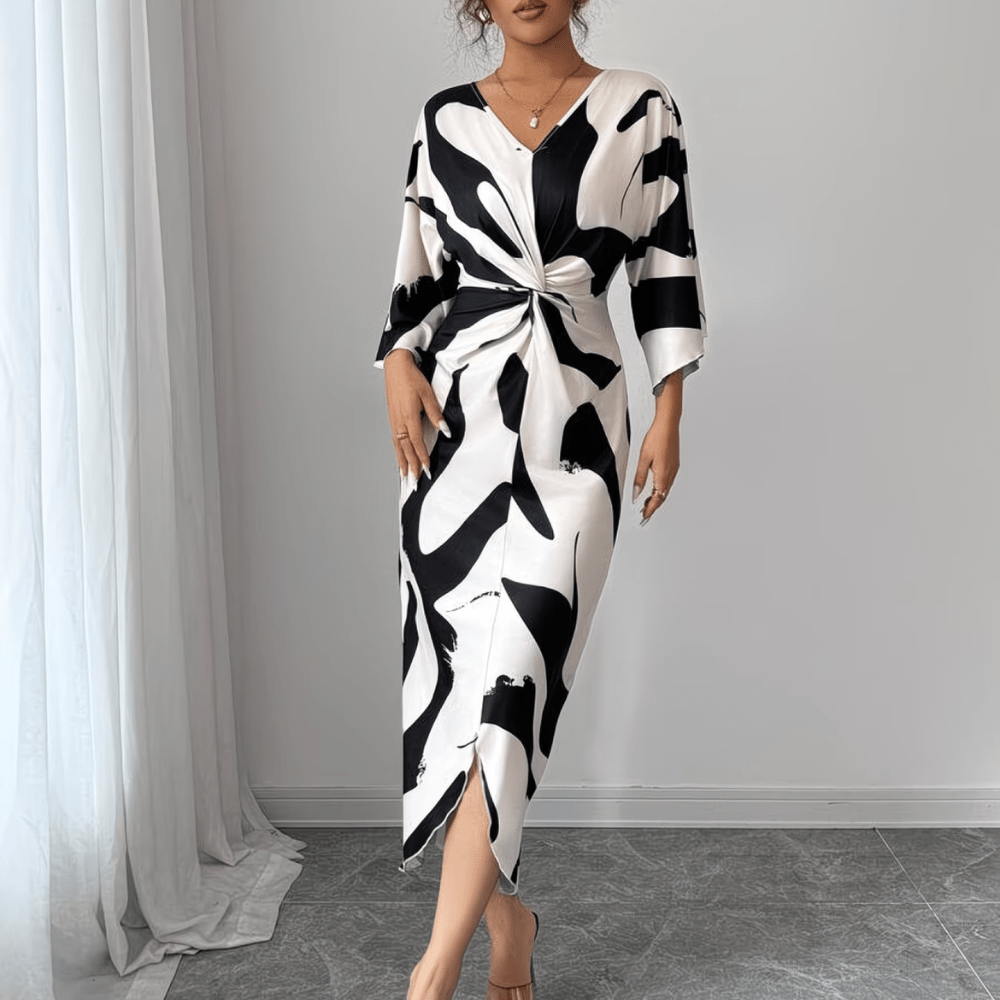 Abstract Print Twist Waist Midi Dress