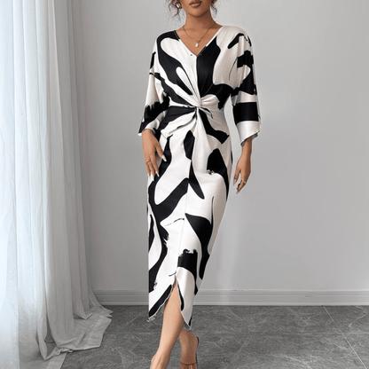 Abstract Print Twist Waist Midi Dress