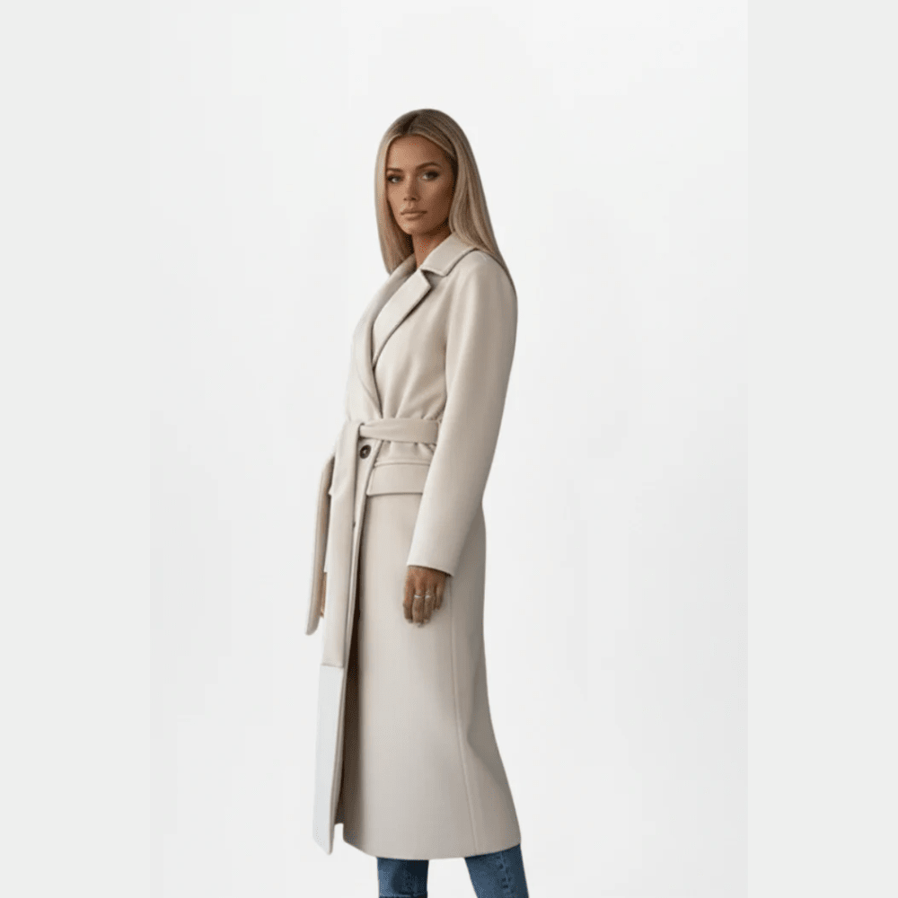 Elegant Long Coat with Belted Waist