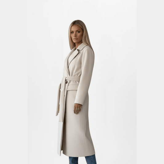 Elegant Long Wool Coat With Belted Waist