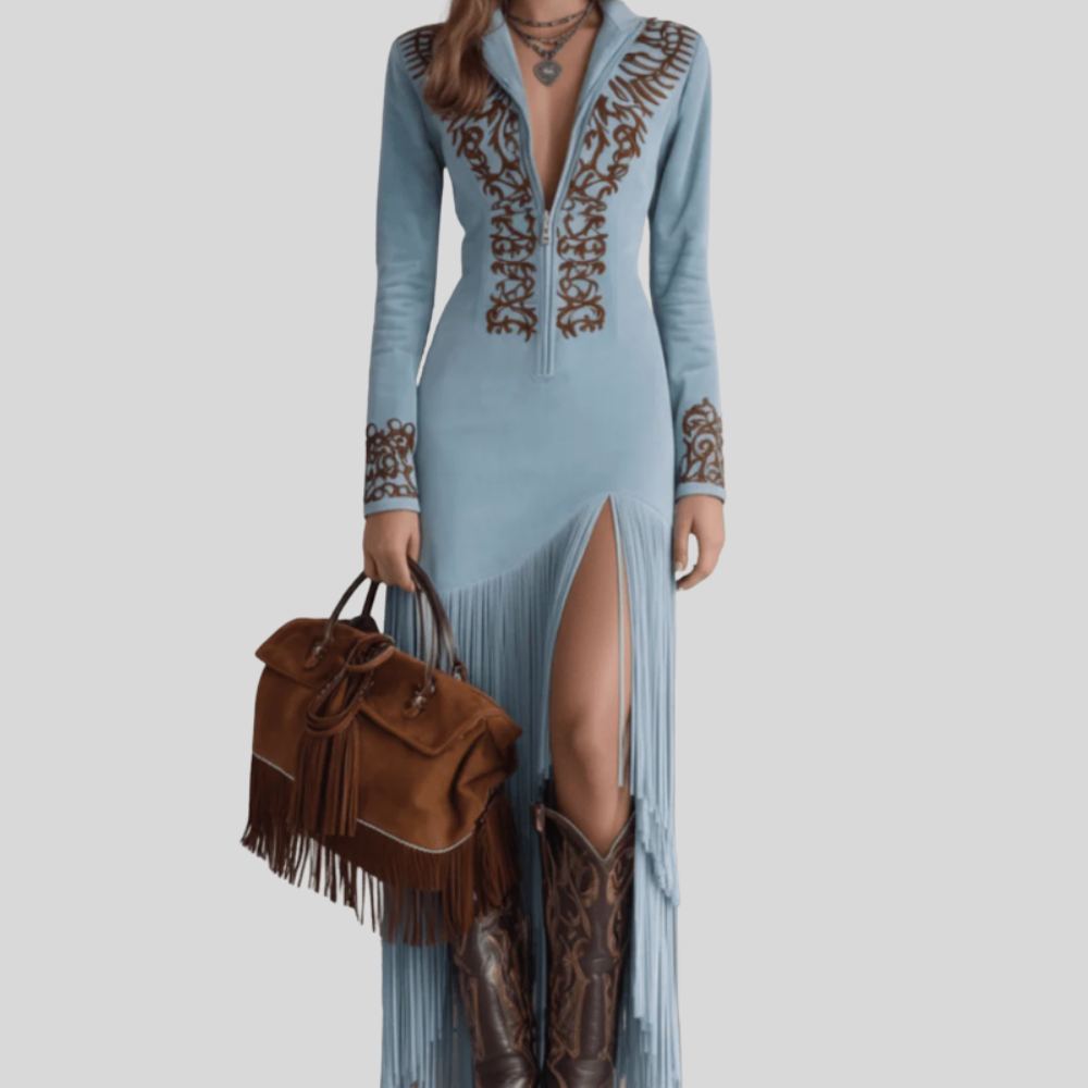 Women Fringe Maxi Dress Flowing Summer Beach Party Outfit