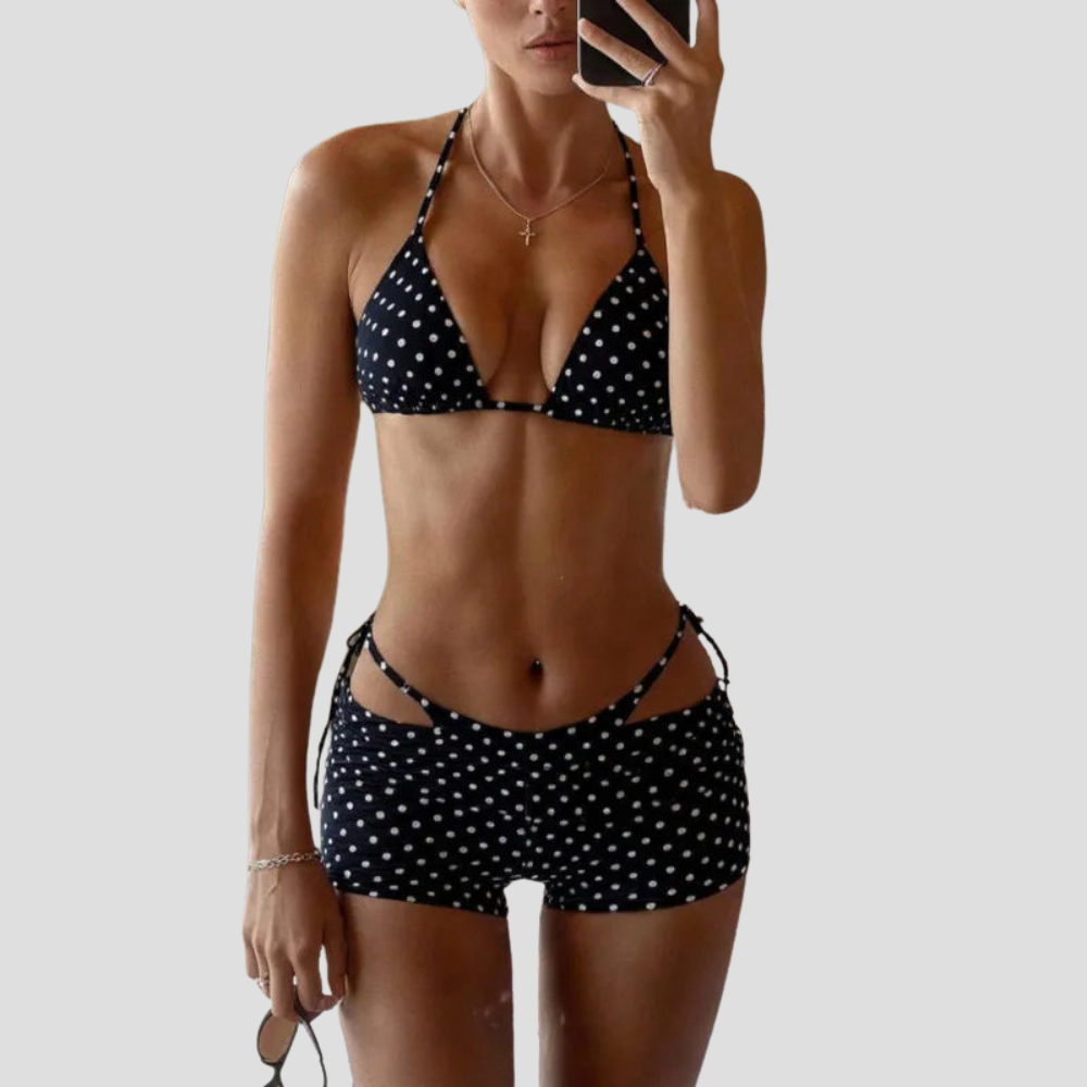 Women Polka Dot Three Piece Bikini Set Swimwear Beach