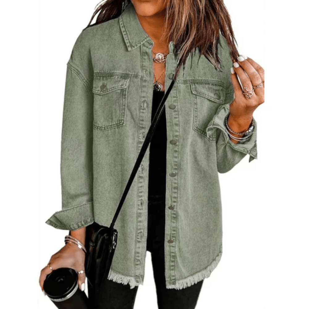 Frayed Hem Oversized Washed Shirt Jacket