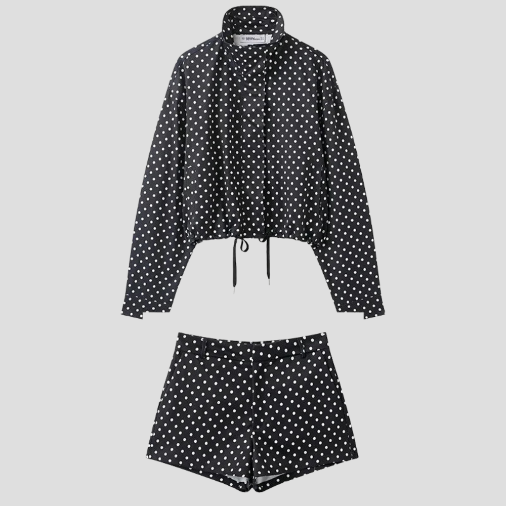 Women Polka Dot Jacket Stand Collar Casual Coat