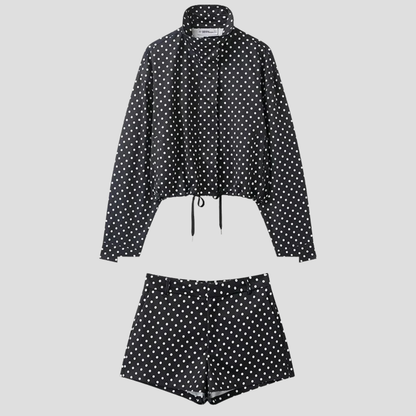 Damenjacke mit Polka-Dots, Stehkragen, Freizeitmantel