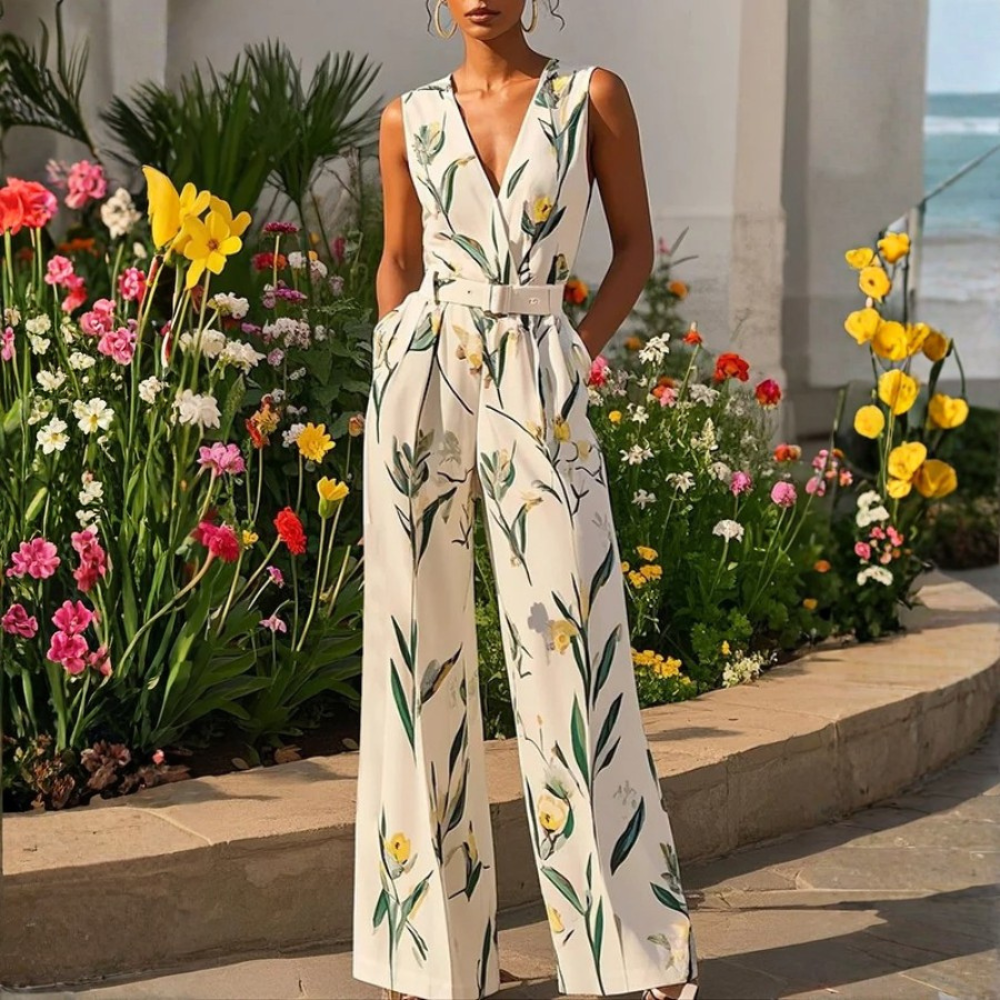 Women Botanical Wide Leg Jumpsuit Elegant Summer Wedding Outfit