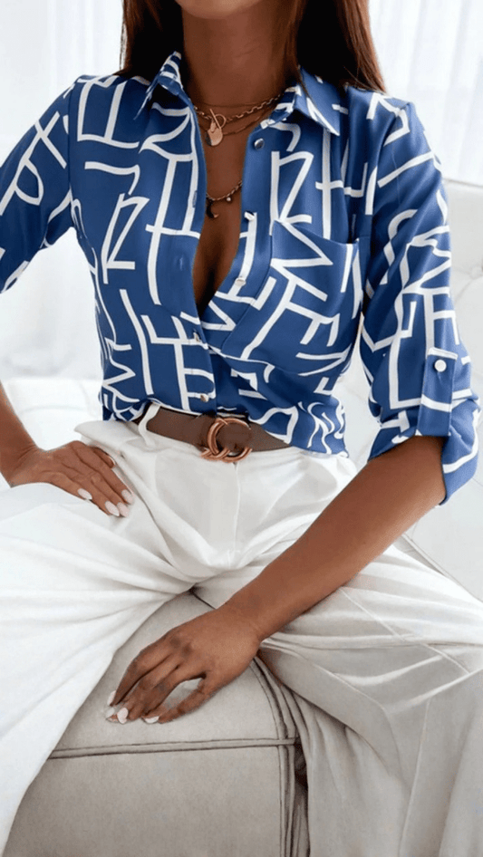 CLARA - Modern Printed Button Blouse