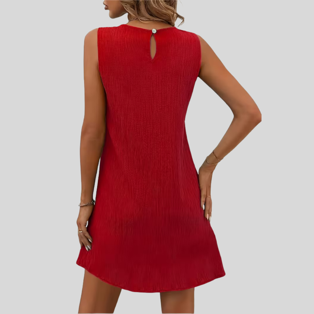 Women Sleeveless Swing Dress Round Neck Flowy Summer Casual Outfit
