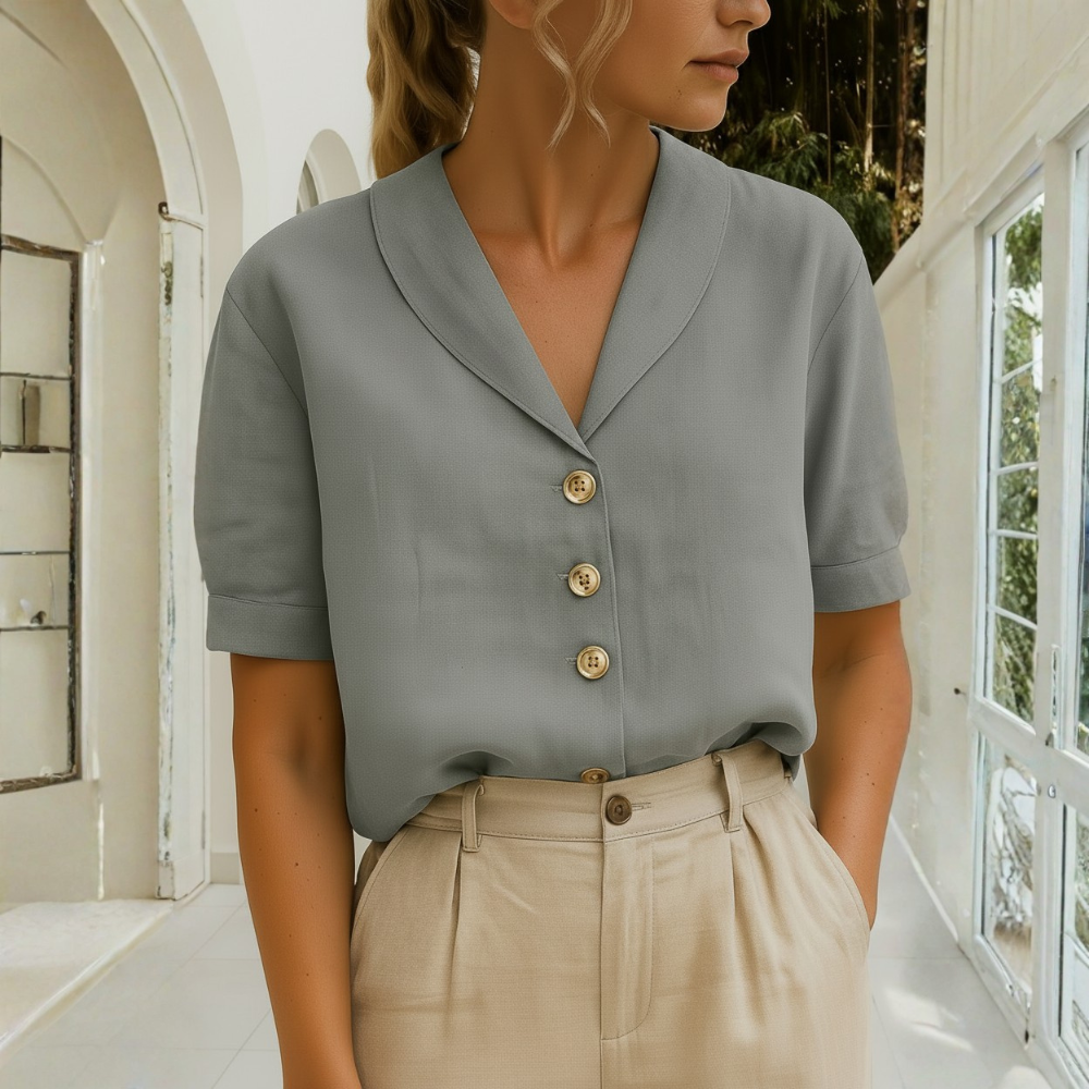 Blusa de Mujer con Botones al Frente y Manga Corta Top Casual de Verano