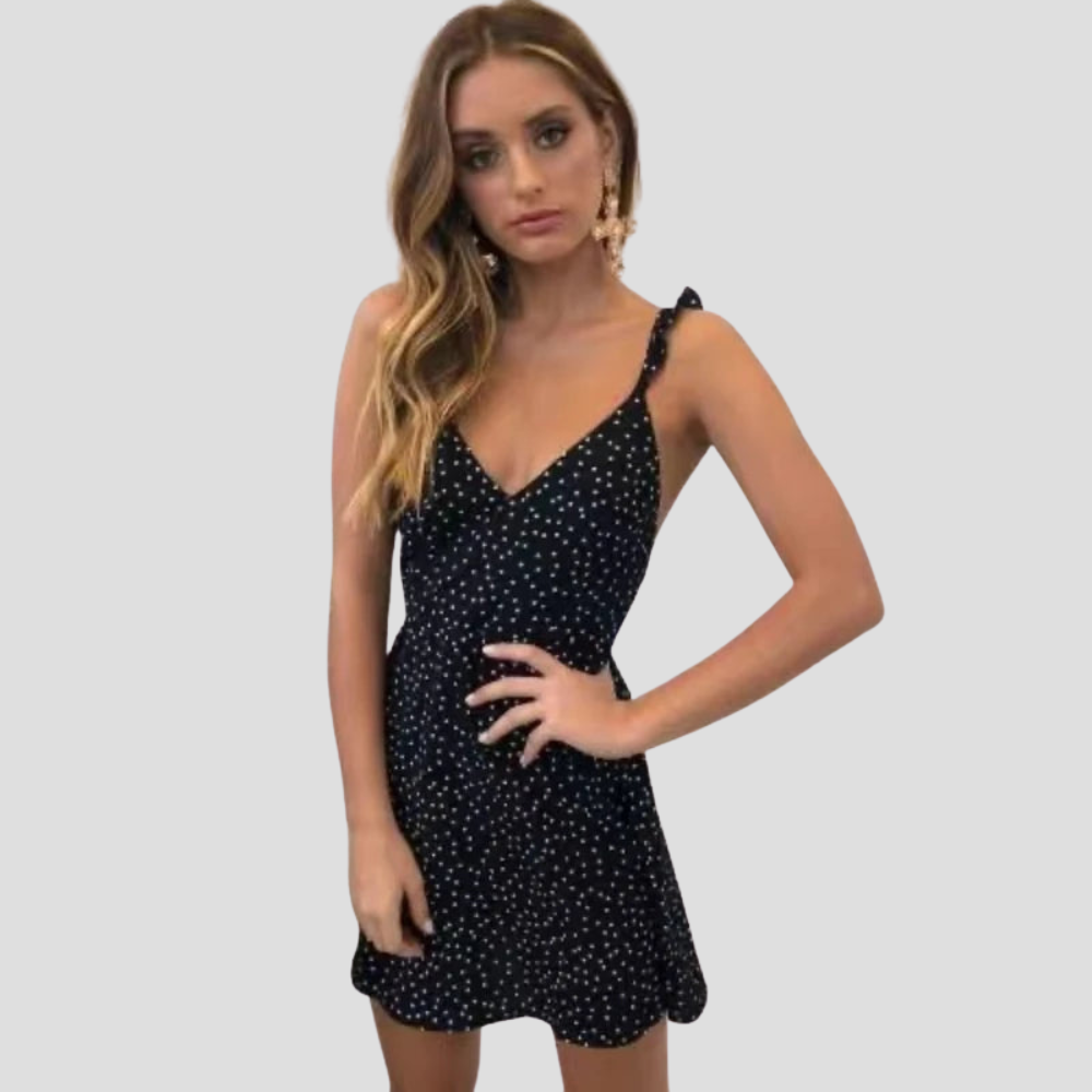 Women Polka Dot Camisole Mini Dress Backless A Line