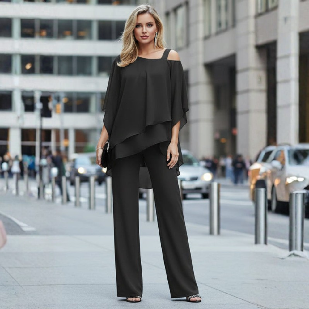 Conjunto de dos piezas para mujer de gasa, elegante y de corte holgado para día y noche