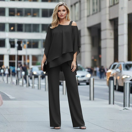 Women Chiffon Two Piece Set Elegant Loose Fit Day To Night Outfit
