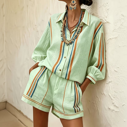 Directional Stripe Vacation Shirt Set