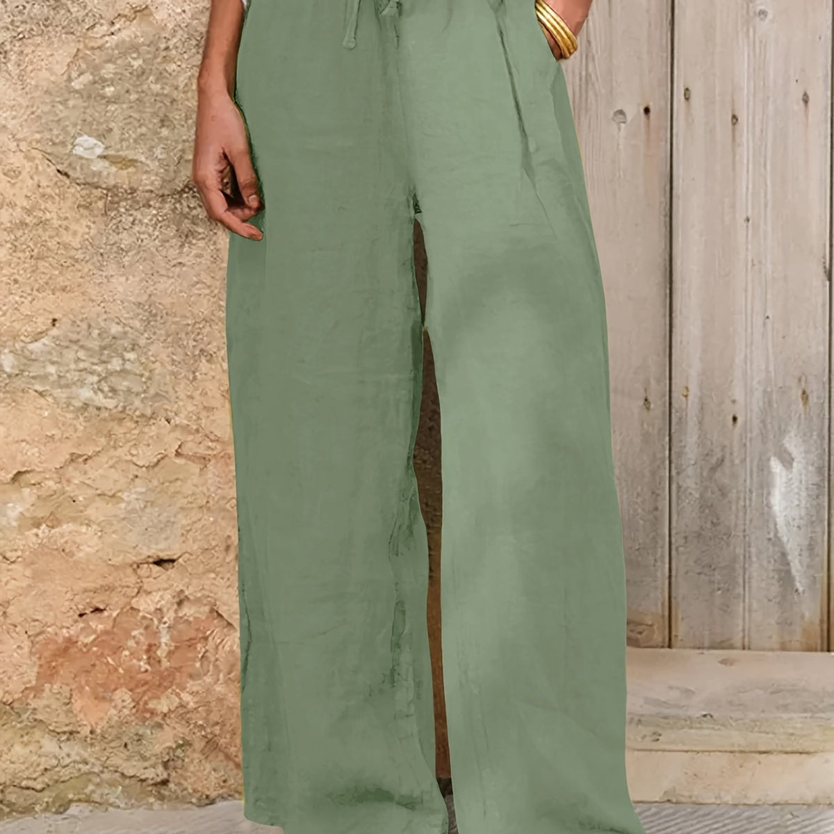 Leinenhose mit geradem Bein und weitem Schnitt