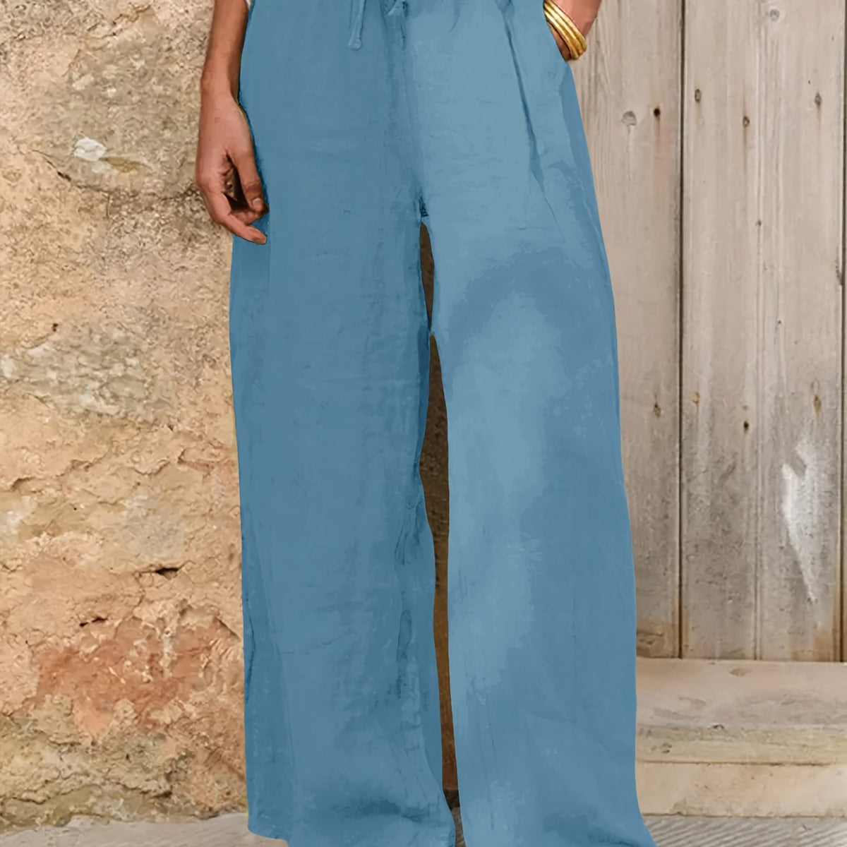 Leinenhose mit geradem Bein und weitem Schnitt