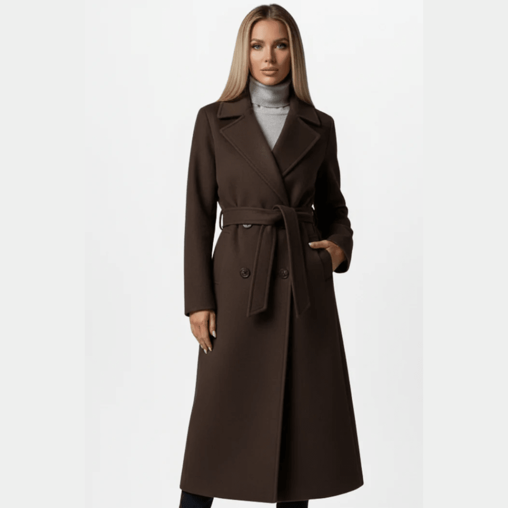 Elegant Long Coat with Belted Waist