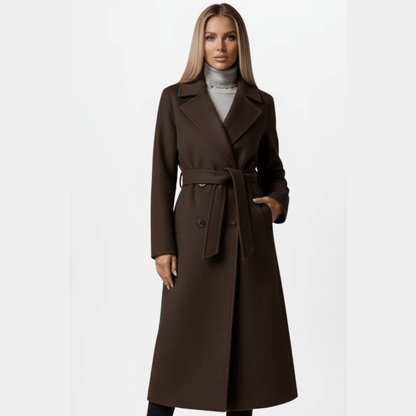 Elegant Long Wool Coat With Belted Waist
