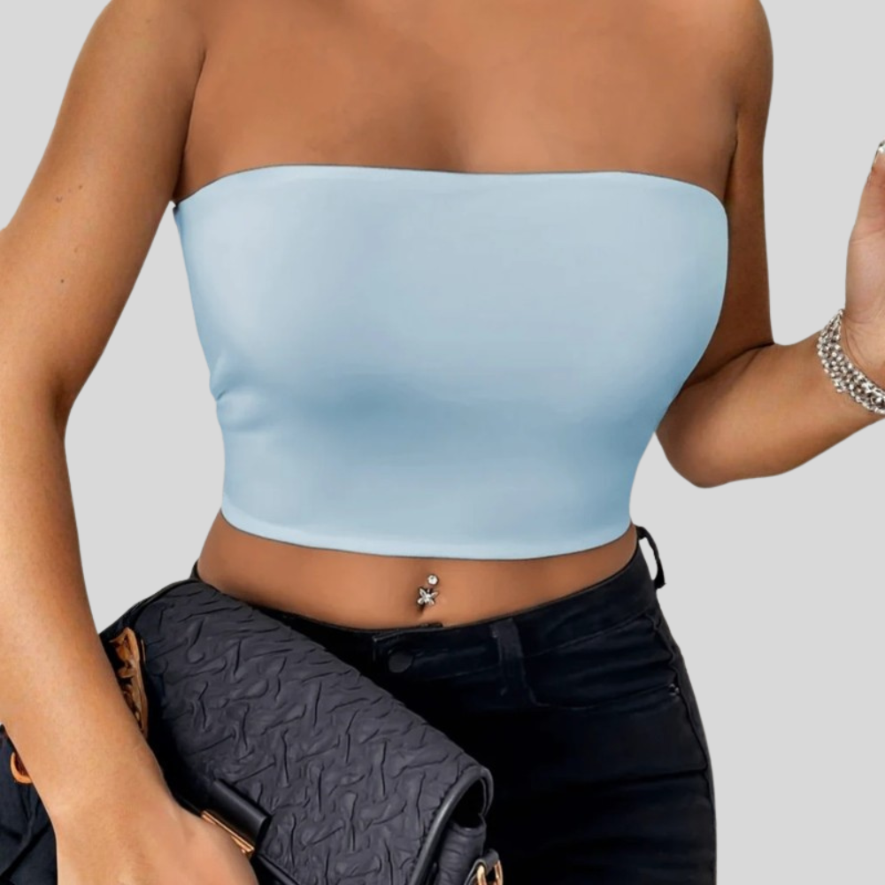 Women Bandeau Tube Top Strapless Slim Fit Summer Casual Outfit