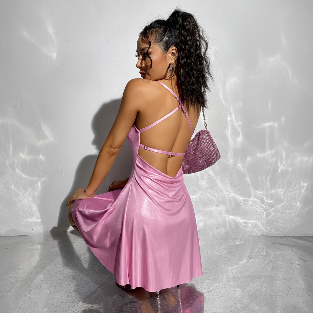 Sophisticated Women’s Backless Halter Strap Mini Dress for Statement Evening Wear