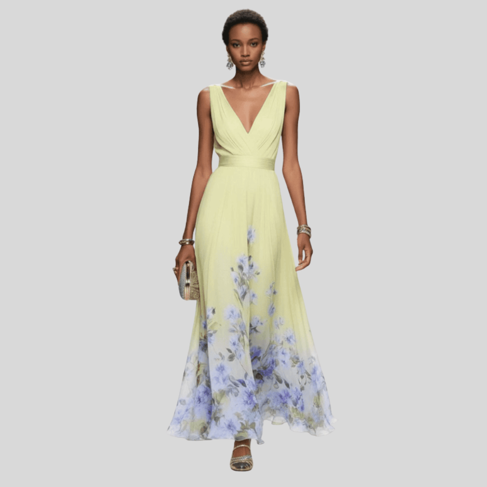 Damen Maxikleid aus Chiffon mit Blumenmuster Elegantes Sommeroutfit für Hochzeitsgäste