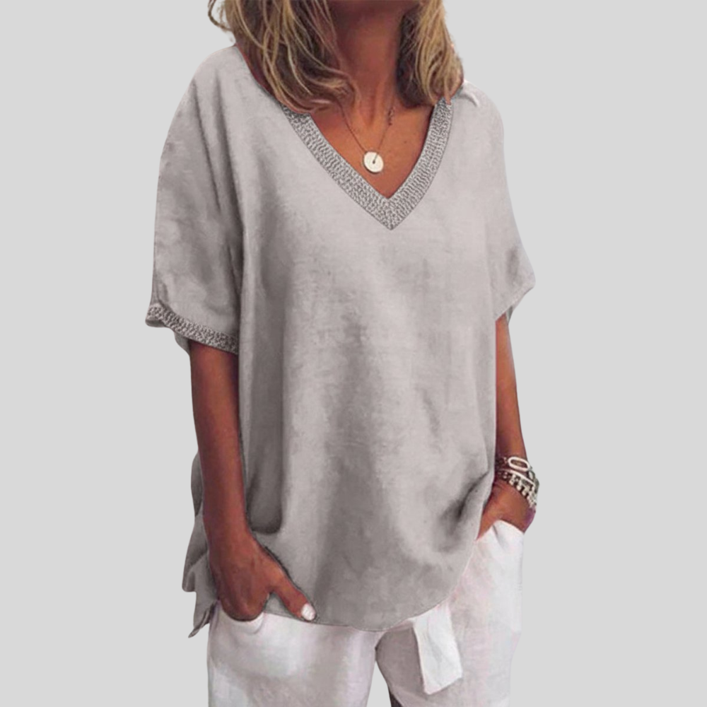 Women Relaxed V Neck Blouse Lightweight Summer Casual Top