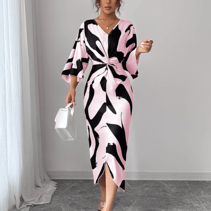 Abstract Print Twist Waist Midi Dress