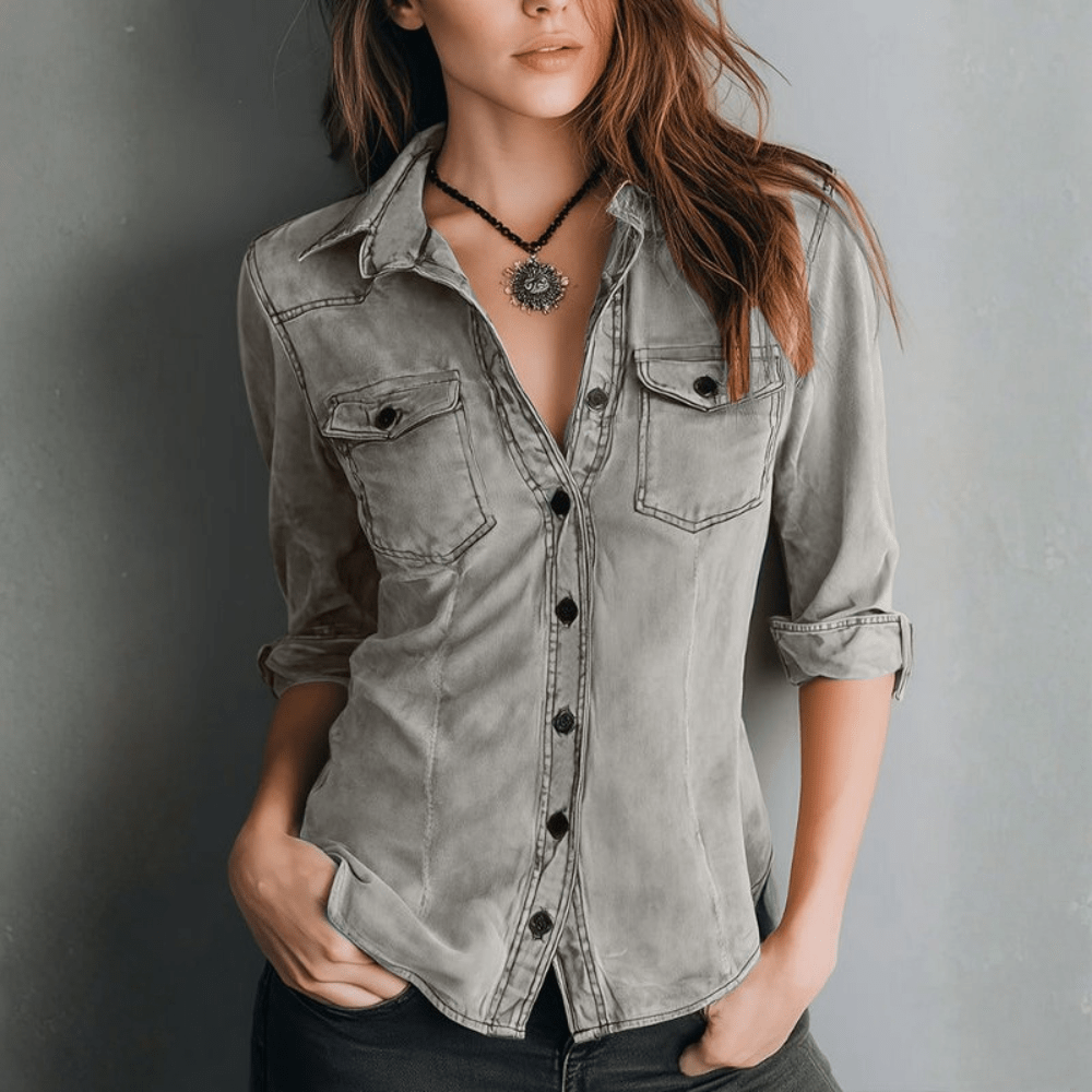 Vintage Washed Button Down Shirt With Slim Fit Tailored Style