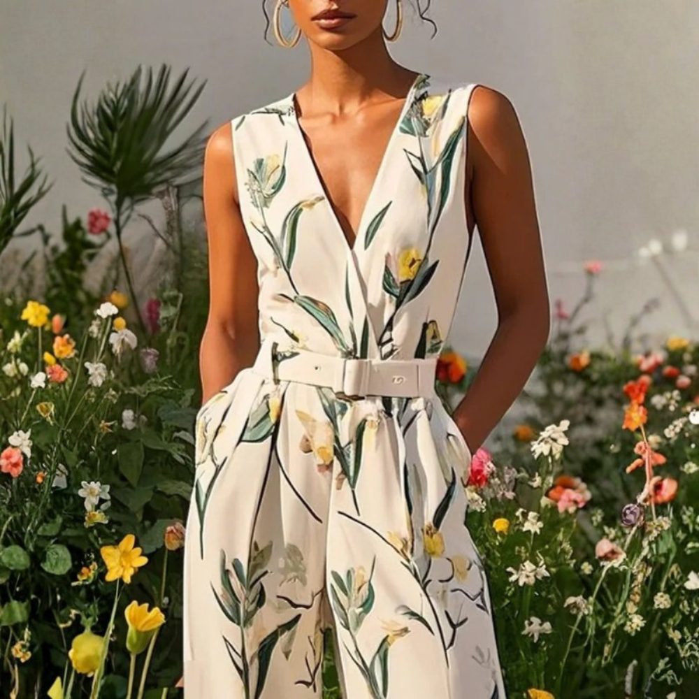 Women Botanical Wide Leg Jumpsuit Elegant Summer Wedding Outfit
