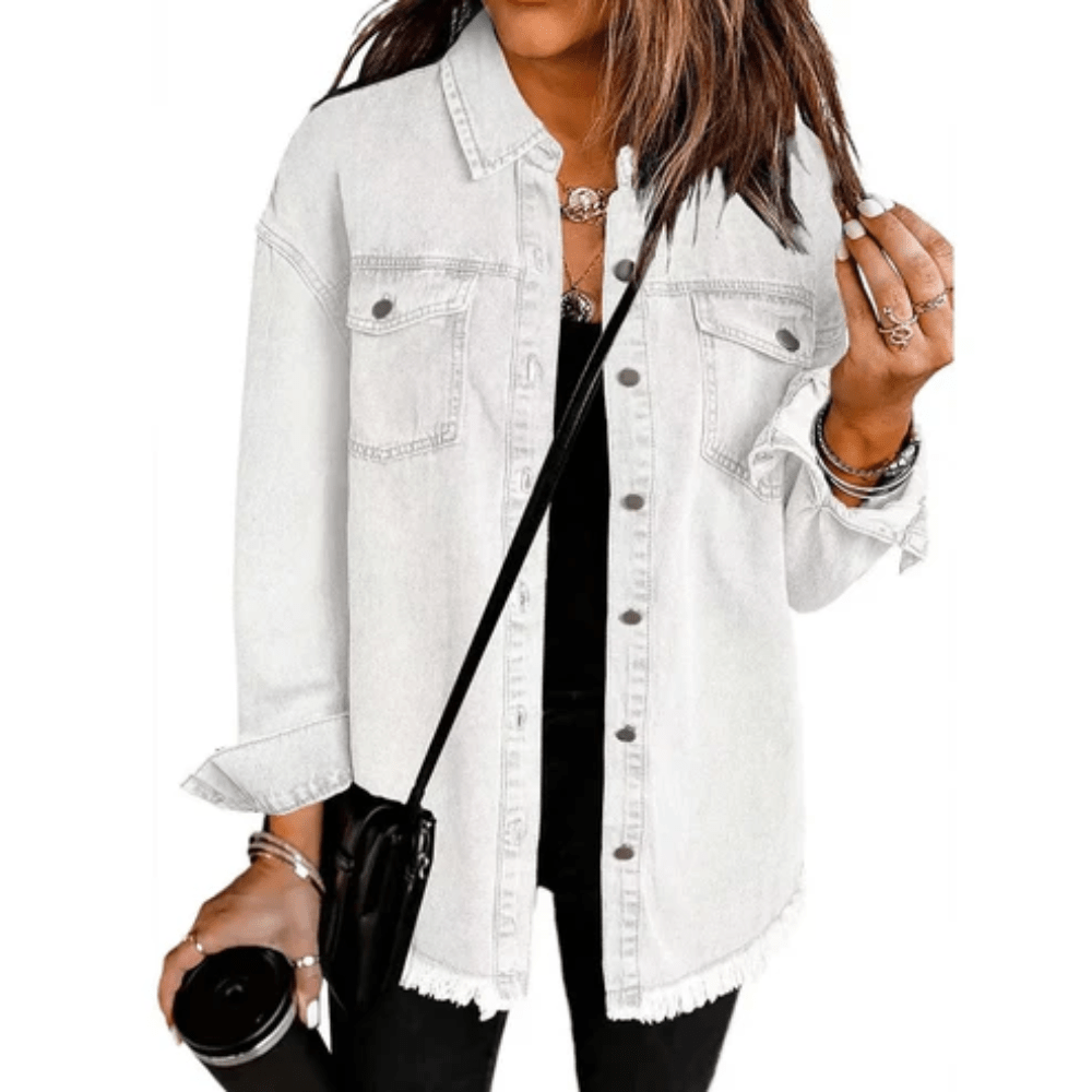 Frayed Hem Oversized Washed Shirt Jacket