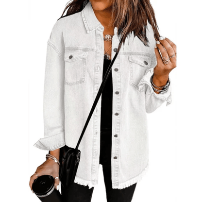 Jeansjacke im Oversize-Stil mit ausgefranstem Saum und Used-Look