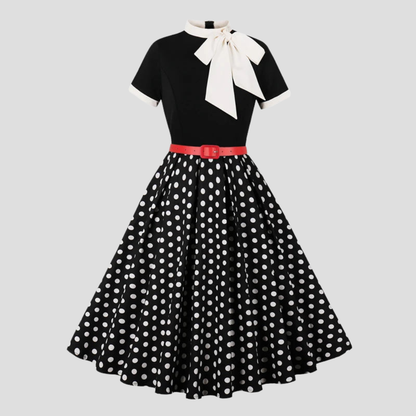 Women Polka Dot Vintage Swing Dress Elegant Summer Party