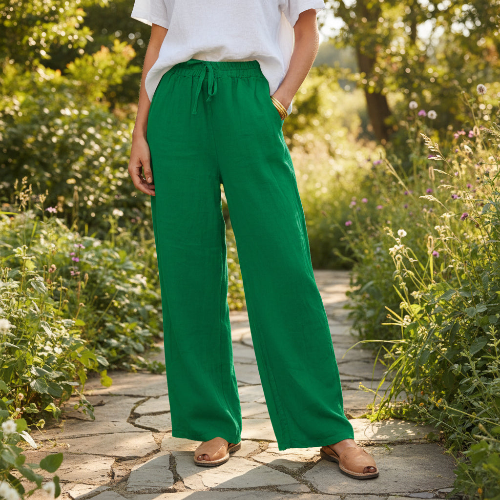 Leinenhose mit geradem Bein und weitem Schnitt