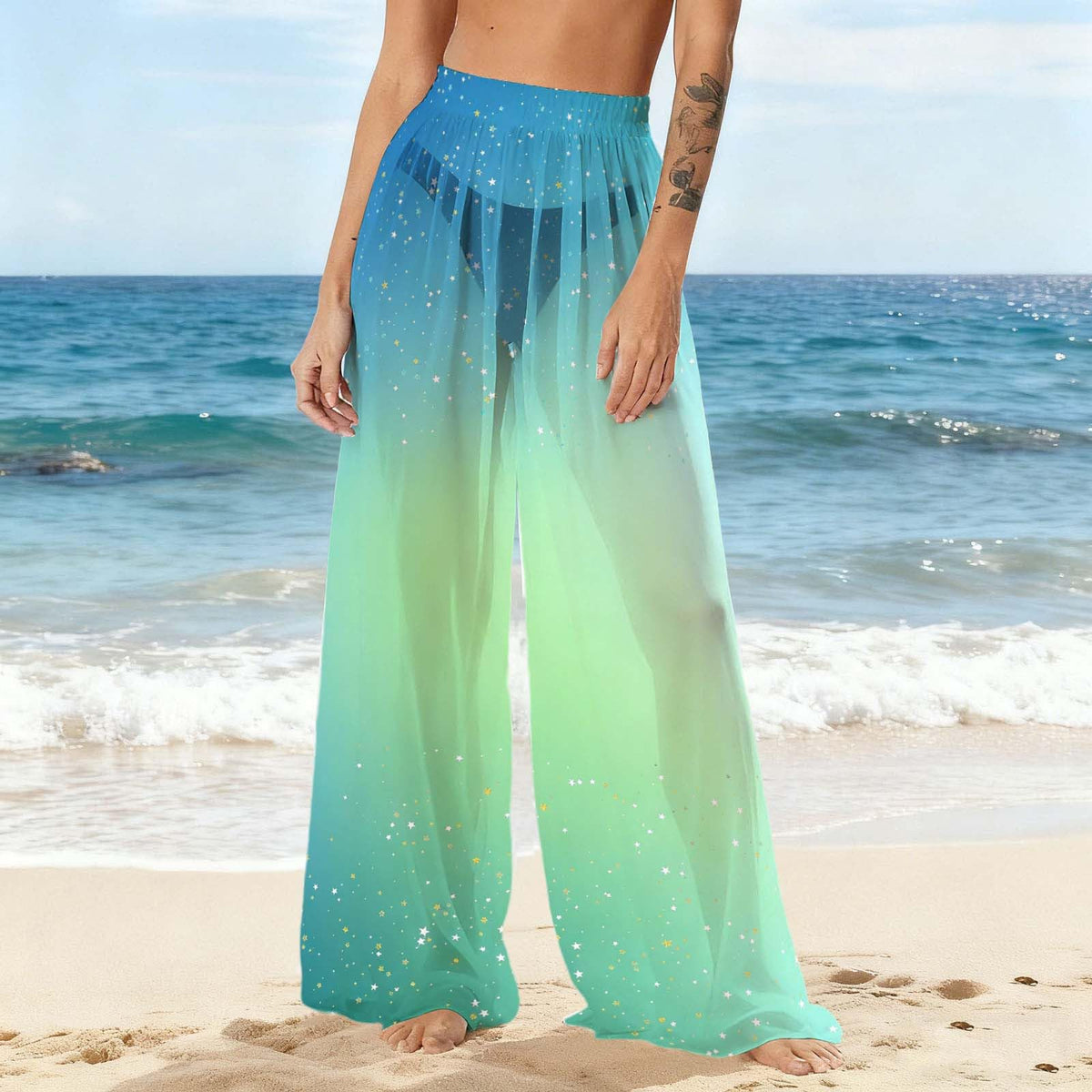 Transparente Strandhose mit Polka-Dots