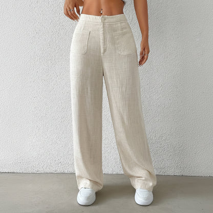 Loose Fit Casual Wide Linen Pants