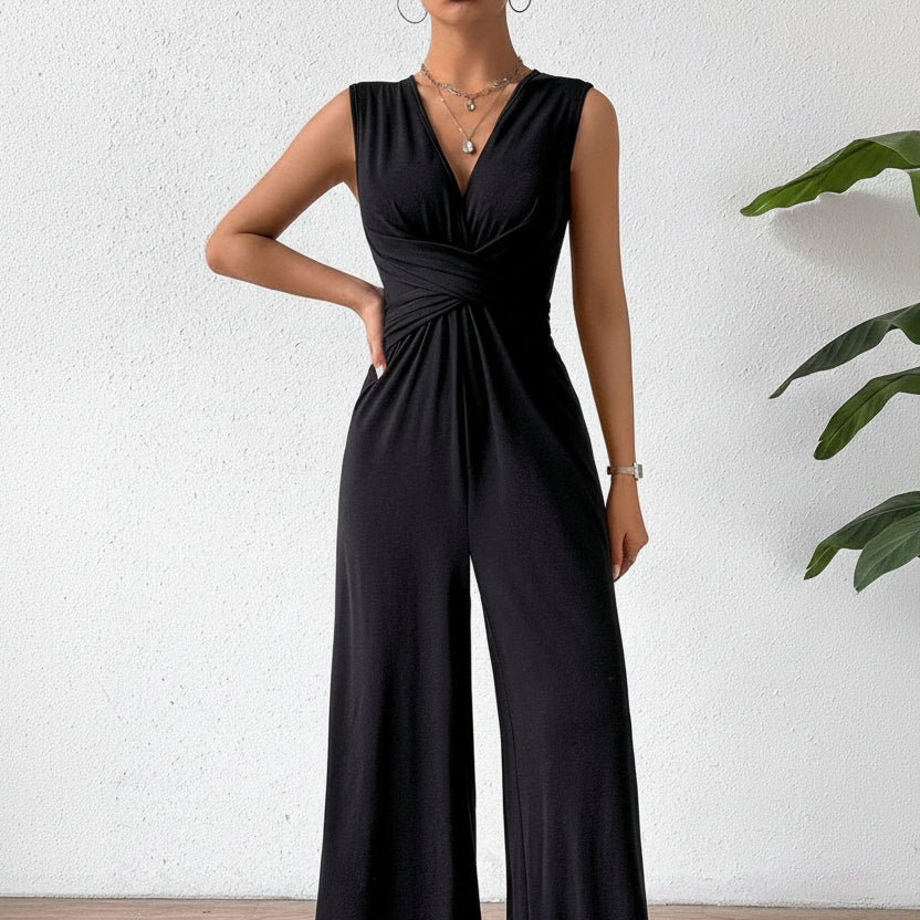 Essential Sleeveless Waist-Cinching Commuter Jumpsuit