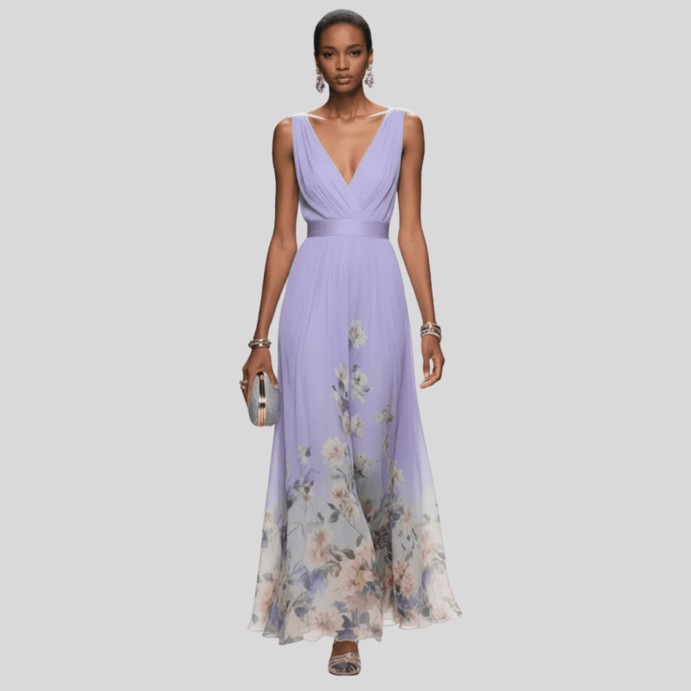 Damen Maxikleid aus Chiffon mit Blumenmuster Elegantes Sommeroutfit für Hochzeitsgäste