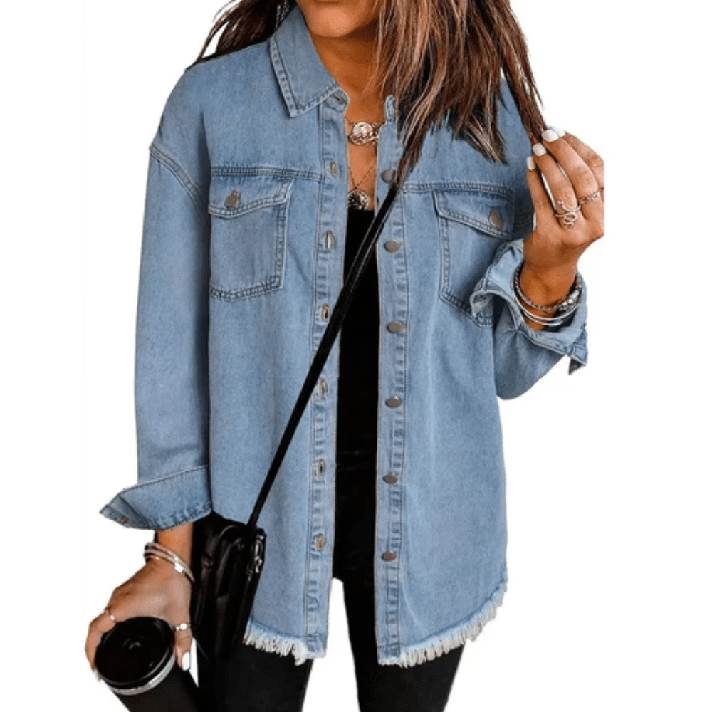 Frayed Hem Oversized Washed Shirt Jacket